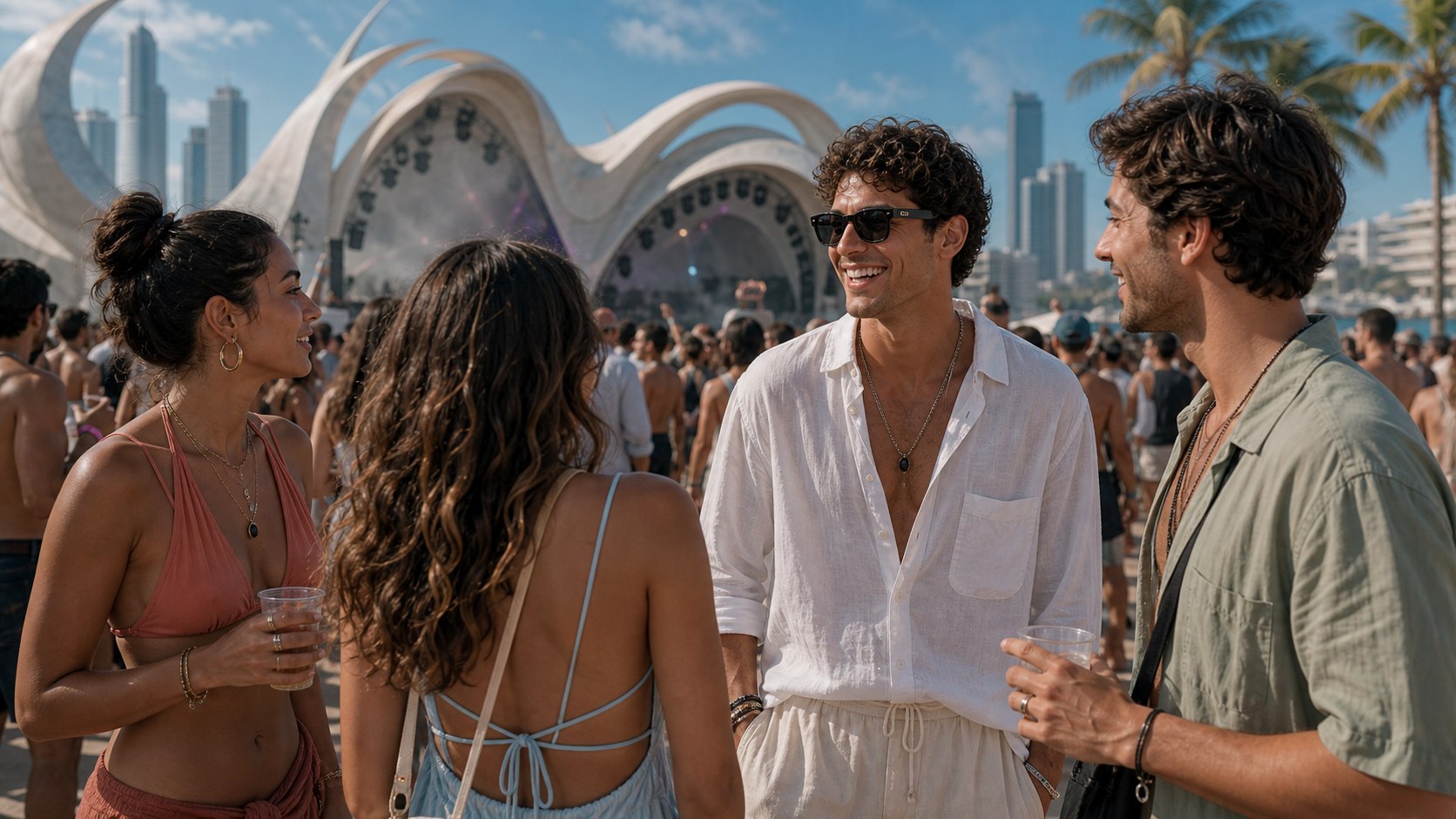 Dusk Frames worn at a daytime waterfront electronic music festival